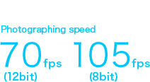Achieves high speed processing at high frame rate Photographing speed 70fps（12bit）, 105fps （8bit）